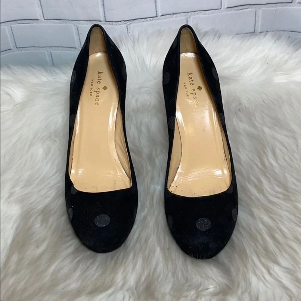 Kate Spade Loire‎ Black Dotted Suede Heels Sz 8